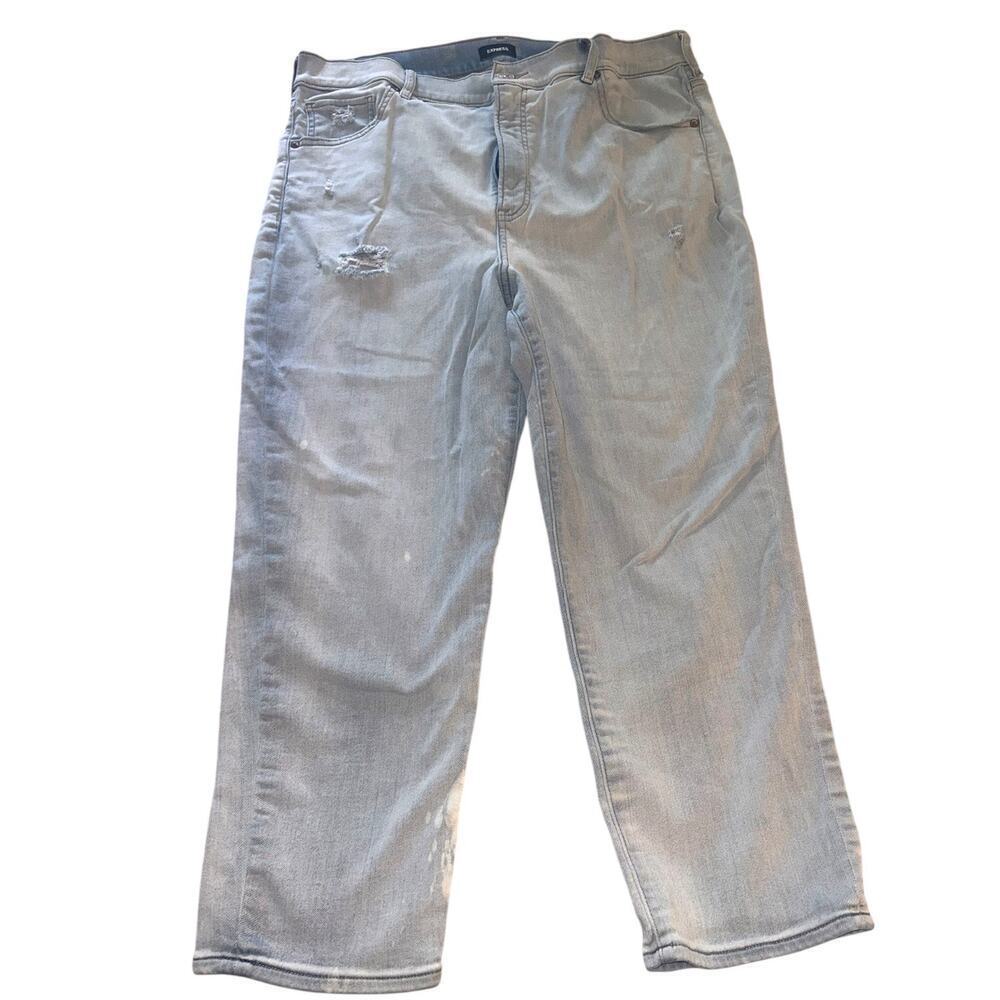 Express Mom Jean Super High Rise Size 16 Light Wash Distressed Straight Leg